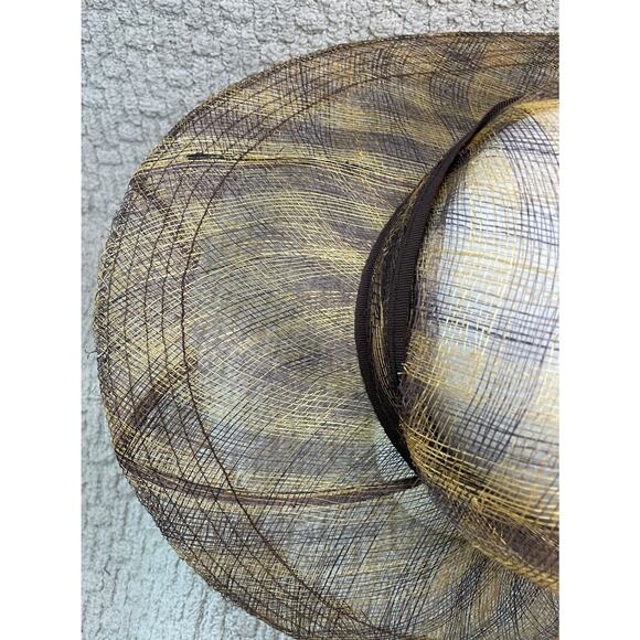 VTG Saks Fifth Ave Gold Brown Straw Hat NWT Wide Brim Italy Sun OS main image 9